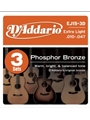 D'Addario EJ15-3D Phosphor Bronze Acoustic Guitar Strings, Extra Light, 3 Sets