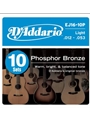 D'Addario EJ16-10P Phosphor Bronze Acoustic Guitar Strings, Light, 10 Sets