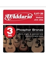 D'Addario EJ17-3D Phosphor Bronze Acoustic Guitar Strings, Medium, 13-56, 3 Sets