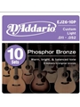 D'Addario EJ26-10P Phosphor Bronze Acoustic Guitar Strings, Custom Light, 11-52, 10 Sets