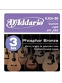 D'Addario EJ26-3D Phosphor Bronze Acoustic Guitar Strings, Custom Light, 11-52, 3 Sets