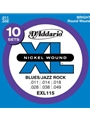 D'Addario EXL115-10P Nickel Wound Electric Guitar Strings, Medium/Blues-Jazz Rock, 11-49, 10