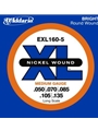 D'Addario EXL160-5 5-String Nickel Wound Bass Guitar Strings, Medium, 50-135, Long Scale