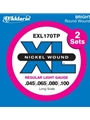 D'Addario EXL170TP Nickel Wound Bass Guitar Strings, Light, 45-100, 2 Sets, Long Scale