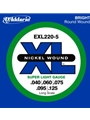 D'Addario EXL220-5 5-String Nickel Wound Bass Guitar Strings, Super Light, 40-125, Long Scal