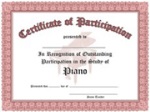 Certificate of Outstanding Participation in the Study of Piano