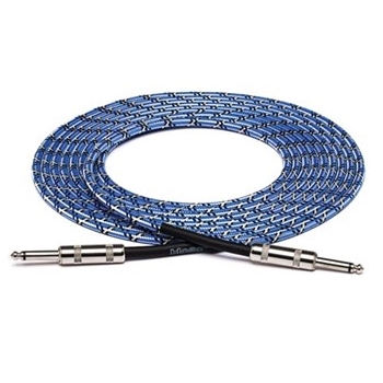 Cloth Guitar Cable, Hosa Straight to Same, 18 ft, Blue/White/Black