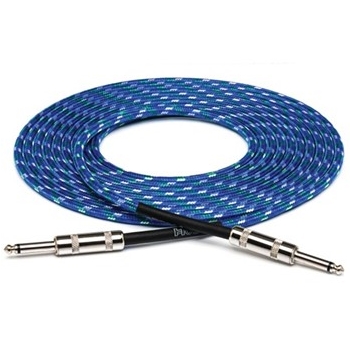 Cloth Guitar Cable, Hosa Straight to Same, 18 ft, Blue/Green/White