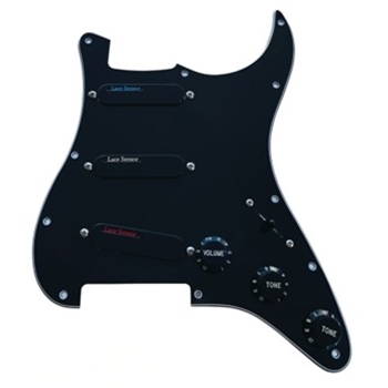 Lace Sensor Blue/Silver/Red S/S/S Loaded Pickguard - 3-Ply - Black