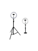 Set Of Two (2) Height-adjustable Stands With Pivoting Led Ring Lights And Universal Pho
