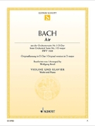 Air From Orchestral Suite No. 3 D Major Bwv 1068 Arranged For Violin And Piano by Bach Johann Sebastian - Birtel Wolfgang - for Violin Solo
