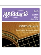 D'Addario EJ13 80/20 Bronze Acoustic Guitar Strings Custom Light 11-52 by for