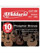 D'Addario EJ17-10P Phosphor Bronze Acoustic Guitar Strings Medium 13-56 10 Sets by for