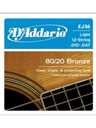 D'Addario EJ36 12-String Bronze Acoustic Guitar Strings Light 10-47 by for