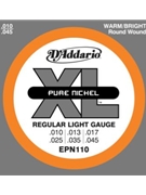 D'Addario EPN110 Pure Nickel Electric Guitar Strings Regular Light 10-45 by for