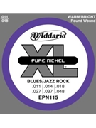 D'Addario EPN115 Pure Nickel Electric Guitar Strings Blues/Jazz Rock 11-48 by for