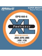 D'Addario EPS160-5 5-String ProSteels Bass Guitar Strings Medium 50-135 Long Scale by for