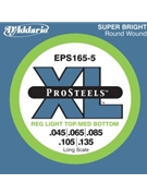 D'Addario EPS165-5 5-String ProSteels Bass Guitar Strings Custom Light 45-135 Long Scale by for