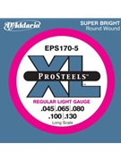 D'Addario EPS170-5 5-String ProSteels Bass Guitar Strings Light 45-130 Long Scale by for