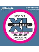 D'Addario EPS170-6 6-String ProSteels Bass Guitar Strings Light 30-130 Long Scale by for