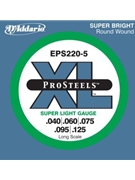 D'Addario EPS220-5 5-String ProSteels Bass Guitar Strings Super Light 40-125 Long Scale by for