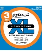D'Addario EXL110-3D Nickel Wound Electric Guitar Strings Regular Light 10-46 3 Sets by for