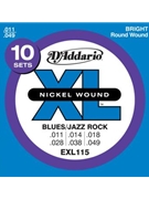 D'Addario EXL115-10P Nickel Wound Electric Guitar Strings Medium/Blues-Jazz Rock 11-49 10 by for