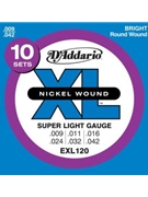 D'Addario EXL120-10P Nickel Wound Electric Guitar Strings Super Light 9-42 10 Sets by for