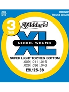 D'Addario EXL125-3D Nickel Wound Electric Guitar Strings Super Light Top/Regular Bottom 9- by for