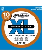 D'Addario EXL140-10P Nickel Wound Electric Guitar Strings Light Top/Heavy Bottom 10-52 10 by for