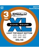 D'Addario EXL140-3D Nickel Wound Electric Guitar Strings Light Top/Heavy Bottom 10-52 3 s by for