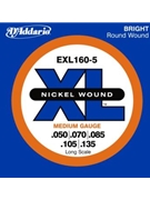 D'Addario EXL160-5 5-String Nickel Wound Bass Guitar Strings Medium 50-135 Long Scale by for