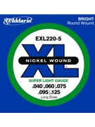 D'Addario EXL220-5 5-String Nickel Wound Bass Guitar Strings Super Light 40-125 Long Scal by for