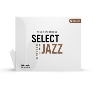 D'Addario Organic Select Jazz Unfiled Tenor Saxophone Reeds, Strength 2 Hard, 25-Pack
