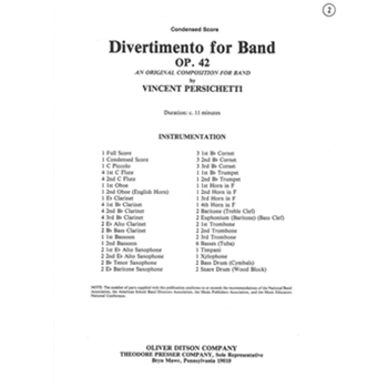 Divertimento For Band Opus 42 by Persichetti Vincent for Condensed Score