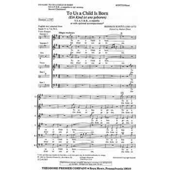 To Us A Child Is Born by Schutz - Ehret Walter - for SATB a cappella