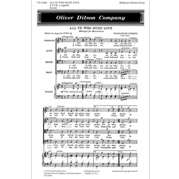 ALL YE WHO MUSIC LOVE Madrigal for Mixed Voices by Donato Baldassare for