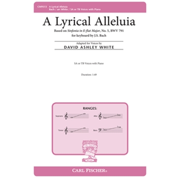 Lyrical Alleluia by Bach Johann Sebastian - White David Ashley - for SAorTB and Piano