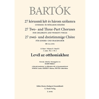 Level az otthoniakhoz 27 Two- and Three-Part Choruses for Children's and Women's Voices , Volume II, No. 1 (BB 111a, 1935)