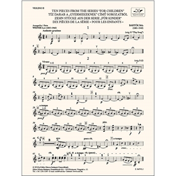 Ten Pieces from the Series 'For Children' for three violins and cello or string quartet or youth string orchestra