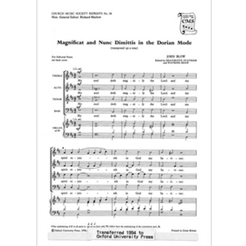 Magnificat and Nunc Dimittis in the Dorian ModeVocal score by Blow John for SATB