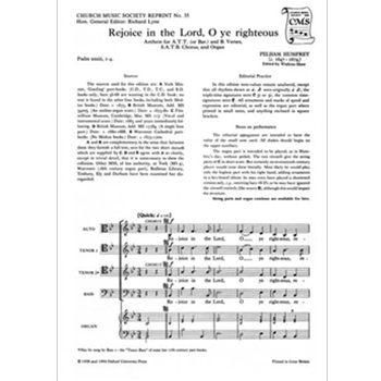 Rejoice in the Lord O ye righteousVocal score by Humfrey Pelham for SATB