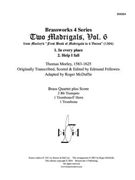 2 Madrigals Vol. 6 by Morley - McDuffie - for Brass Quartet