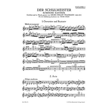 Der Schulmeister -Komische Kantate- by Telemann Georg Philipp for