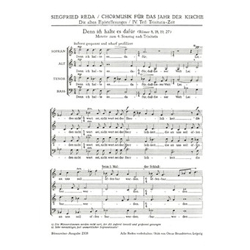 Denn ich halte es dafur dass dieser Welt Leiden -Epistelmotette fur den 4. Sonntag nach Trinitatis- by Reda Siegfried for Mixed Choir