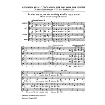 So sehet nun zu wie ihr vorsichtig wandelt -Epistelmotette fur den 20. Sonntag nach Trinitatis- by Reda Siegfried for Mixed Choir