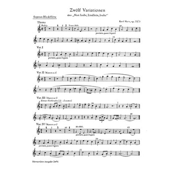 12 Variationen uber "Nun laube Lindlein laube" fur Recorder Quartet oder andere Instrumente op. 53 by Marx Karl for