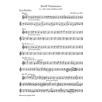 12 Variationen uber "Nun laube Lindlein laube" fur Recorder Quartet oder andere Instrumente op. 53 by Marx Karl for