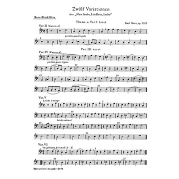 12 Variationen uber "Nun laube Lindlein laube" fur Recorder Quartet oder andere Instrumente op. 53 by Marx Karl for