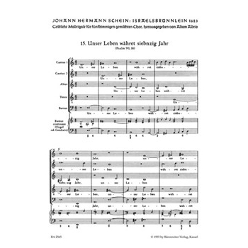 Unser Leben wahret siebnzig Jahre Nr. 15 -Motette- (aus "Israelsbrunnelin") by Schein Johann Hermann for Mixed Choir